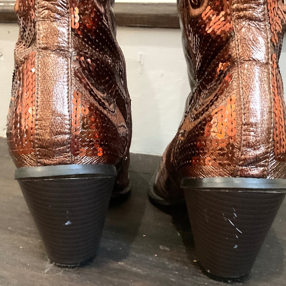 Brown /Cognac John Fashion Sequined Embroidered Pointed Toe Cowboy Boots Sz - Picture 11 of 16